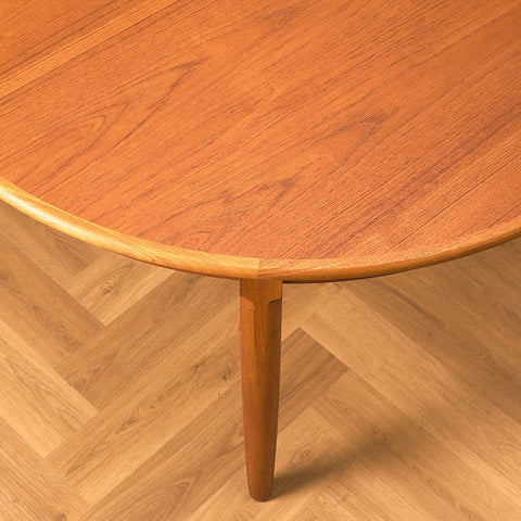 Round Danish Teak Dining Table with Two Leaves