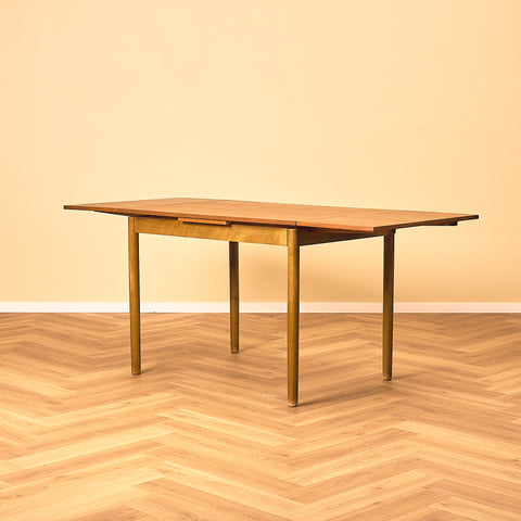Swedish Teak and Beech Dining Table with Draw Leaves