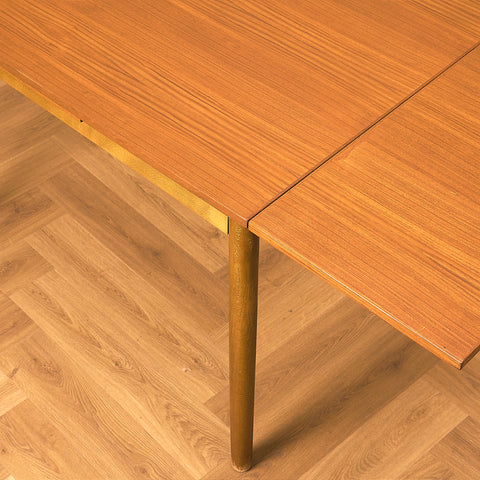 Swedish Teak and Beech Dining Table with Draw Leaves