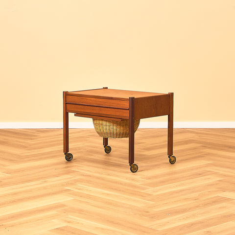 Teak Side Table with Sewing Basket