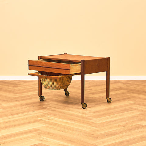 Teak Side Table with Sewing Basket