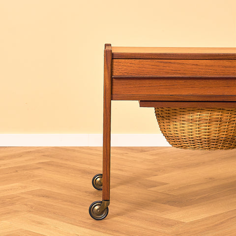 Teak Side Table with Sewing Basket