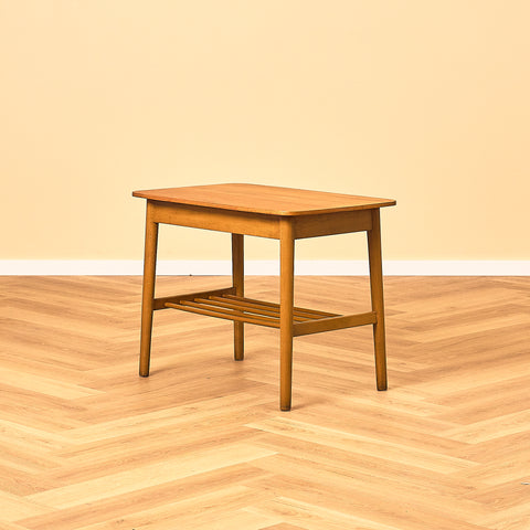 Teak Side Table with Slatted Shelf