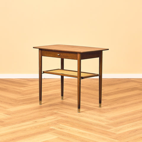 Beech Side Table with Cane Shelf