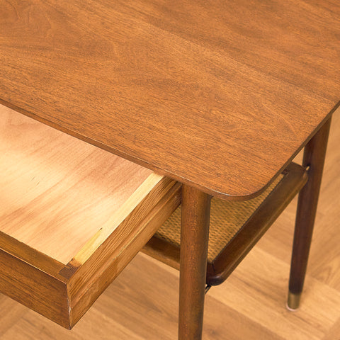 Beech Side Table with Cane Shelf