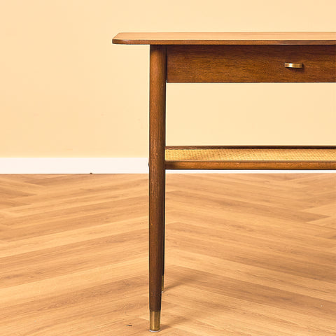 Beech Side Table with Cane Shelf
