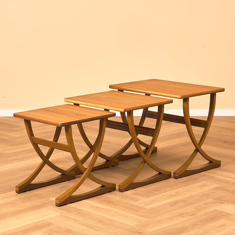 English set of nest of tables in teak and beech by Nathan