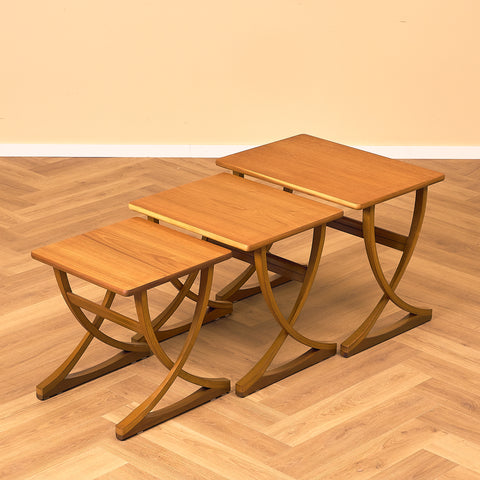 English set of nest of tables in teak and beech by Nathan