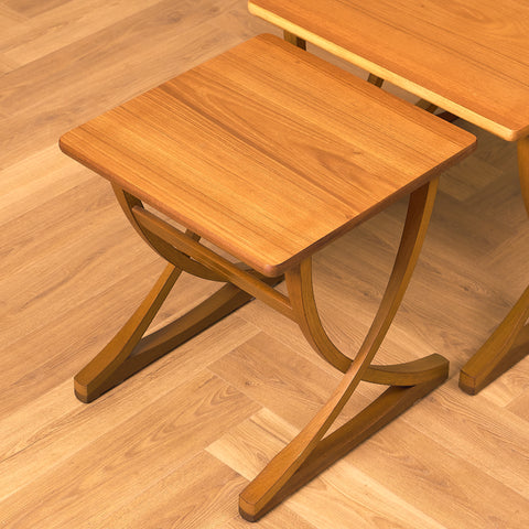 English set of nest of tables in teak and beech by Nathan
