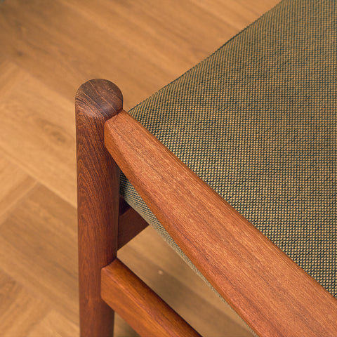 Danish armchair with stool in teak and walnut