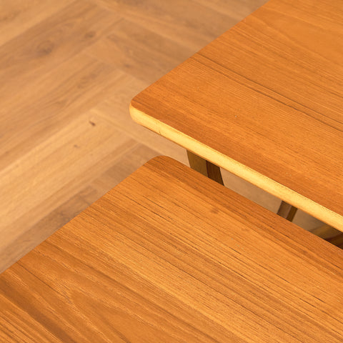 English set of nest of tables in teak and beech by Nathan