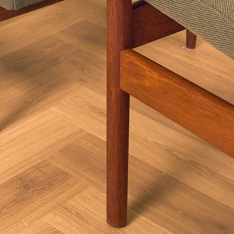 Danish armchair with stool in teak and walnut