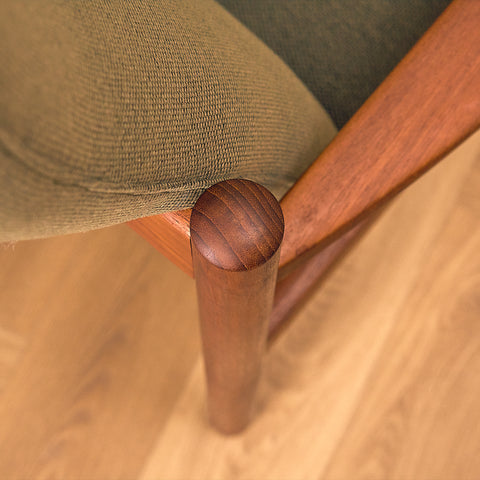 Danish armchair with stool in teak and walnut