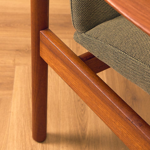Danish armchair with stool in teak and walnut
