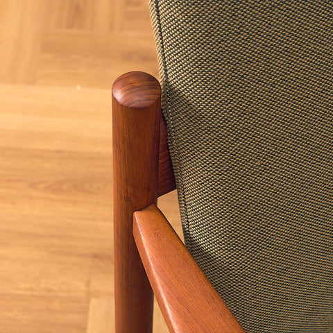 Danish armchair with stool in teak and walnut