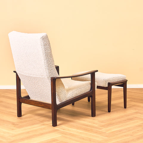 Swedish armchair with stool in stained teak by Bröderna Andersson, Ekenässjön