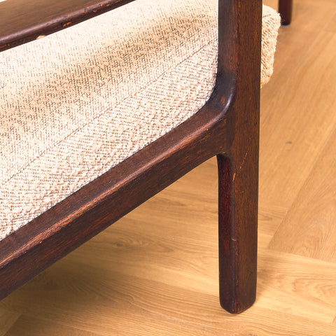 Swedish armchair with stool in stained teak by Bröderna Andersson, Ekenässjön