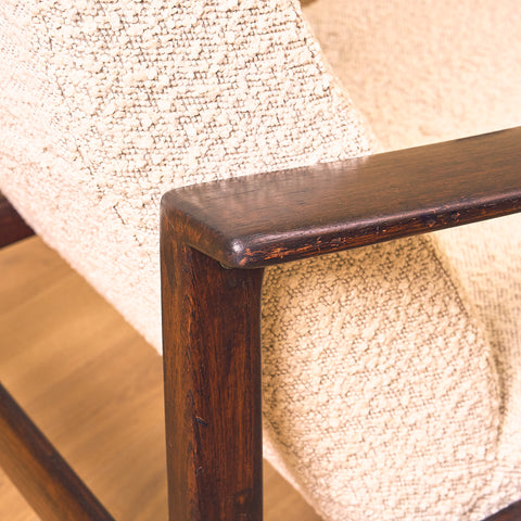 Swedish armchair with stool in stained teak by Bröderna Andersson, Ekenässjön