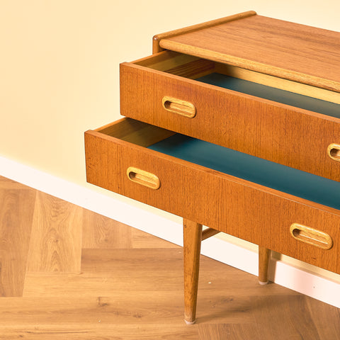 Swedish side table in teak and oak