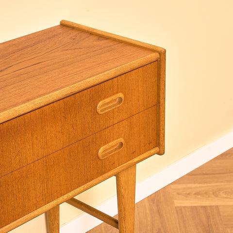 Swedish side table in teak and oak