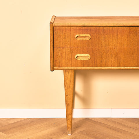 Swedish side table in teak and oak