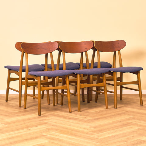 Danish set of 6 dining chairs in teak and beech