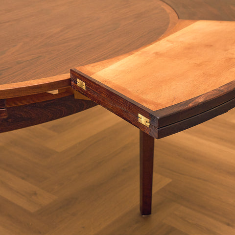 Danish round dining table in Santos rosewood, model 'Flip-Flap' by Dyrlund