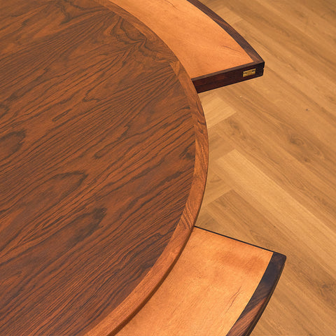 Danish round dining table in Santos rosewood, model 'Flip-Flap' by Dyrlund