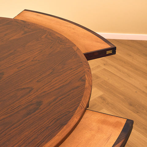 Danish round dining table in Santos rosewood, model 'Flip-Flap' by Dyrlund