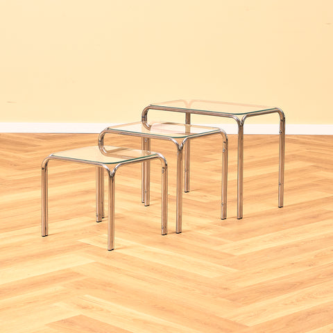Mid-century set of nest of tables in chrome