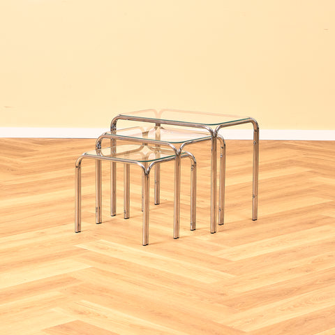Mid-century set of nest of tables in chrome