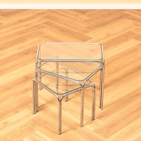 Mid-century set of nest of tables in chrome