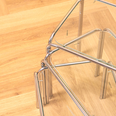 Mid-century set of nest of tables in chrome