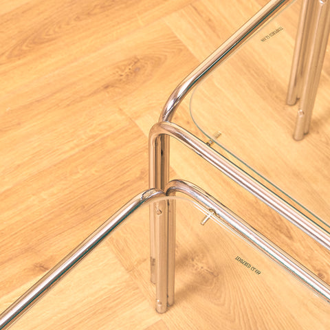 Mid-century set of nest of tables in chrome