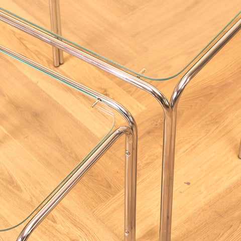 Mid-century set of nest of tables in chrome