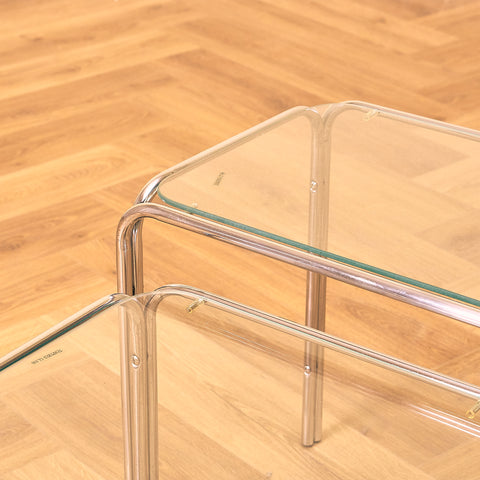 Mid-century set of nest of tables in chrome