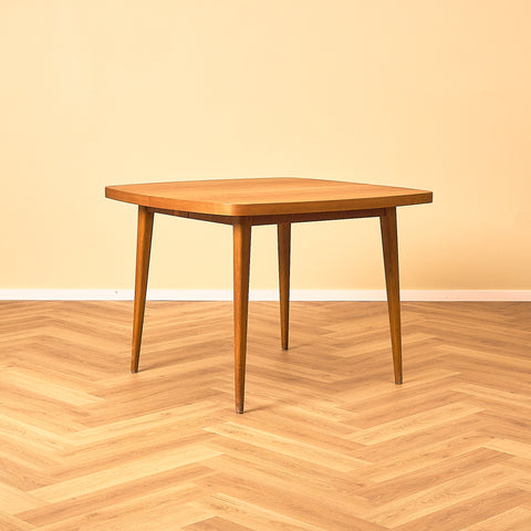 Swedish square dining table in teak and oak by AB Möbelfabriken Linden