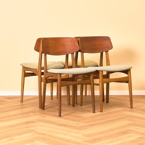 Danish dining chairs in teak & oak by Farstrup