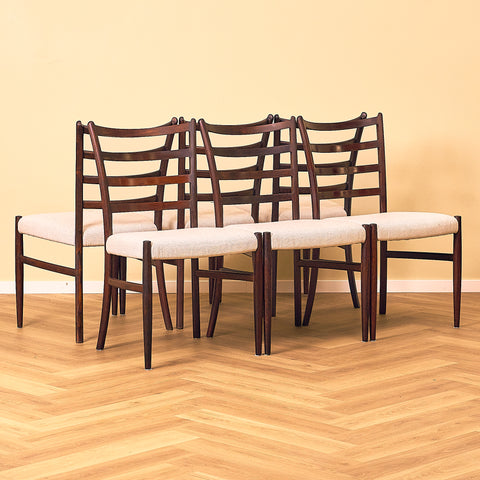 Danish dining chairs in Santos rosewood by Schou Andersen Furniture Factory