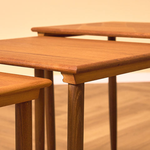 Danish nest of tables in teak and walnut