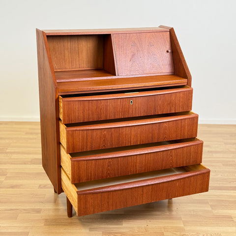 Mid Century Danish Teak Secretaire/ Make-Up Chest of Drawers, 1960s