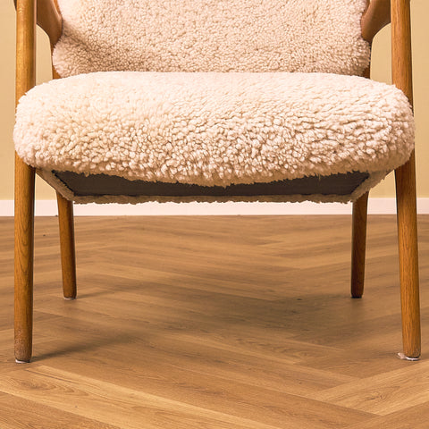 Inge Andersson Domus Oak Armchair with Cream Sheepskin, front view