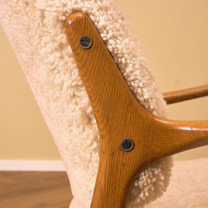 Oak Armchair with Sheepskin Upholstery, condition detail 5