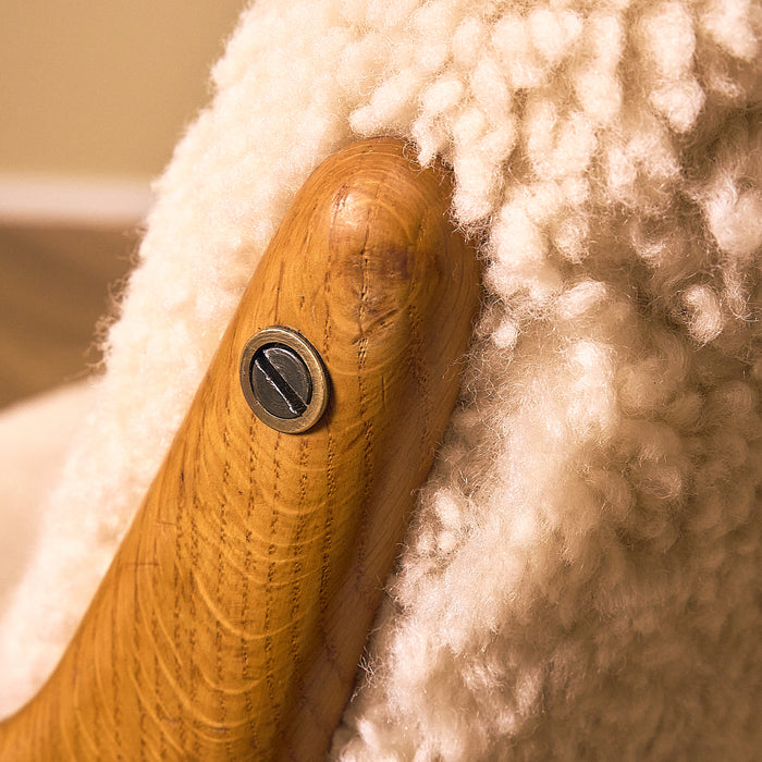Oak Armchair with Sheepskin Upholstery, condition detail 12