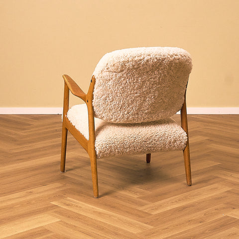 Inge Andersson Domus Oak Armchair with Cream Sheepskin, back view