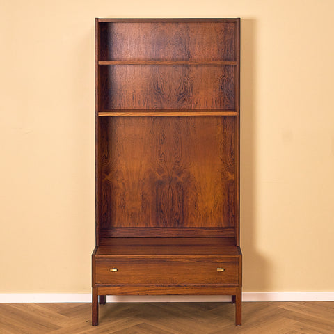 IKEA Excellent Santos Rosewood Bookshelf with Drawer and Brass Handles, front view