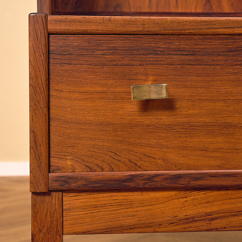 IKEA Excellent Santos Rosewood Bookshelf with Drawer and Brass Handles, close-up of the drawer front