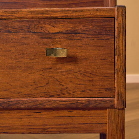 IKEA Excellent Santos Rosewood Bookshelf with Drawer and Brass Handles, close-up of the drawer and frame