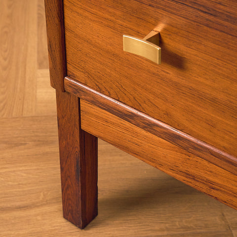 IKEA Excellent Santos Rosewood Bookshelf with Drawer and Brass Handles, close-up of the brass handle and leg