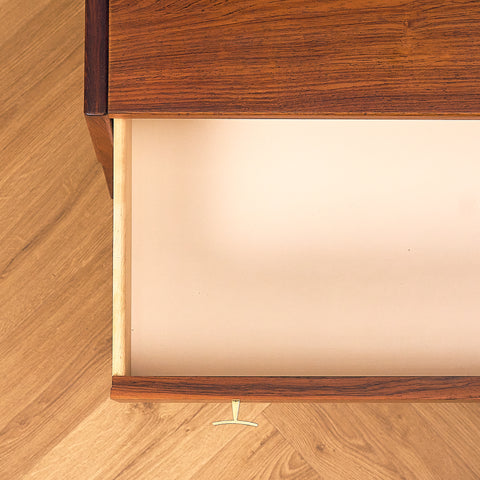 IKEA Excellent Santos Rosewood Bookshelf with Drawer and Brass Handles, drawer open